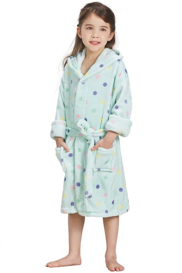 ECHERY Boys Girls Bathrobes Toddler Robes Children's Plush Soft Coral Fleece Hooded Pajamas Sleepwear for Kids