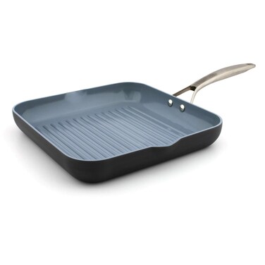 GreenPan Paris Pro Hard Anodized Healthy Ceramic Nonstick, 11" Square Grill Pan, PFAS-Free, Dishwasher Safe, Grey