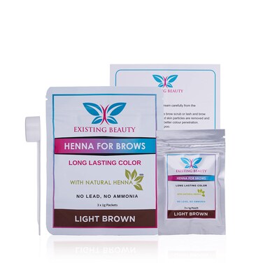 Light Brown Eyebrow Henna Tint for Eyebrow Color- Professional Henna Brow Kit Including Use Instructions and Mixing Bowl 3x 1g Packets Brow Dye by Existing Beauty