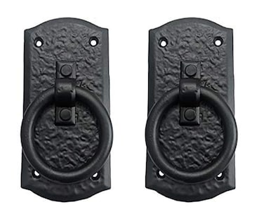 Adonai Hardware "Zuriel Antique Heavy Duty Cast Iron Front Entry Sturdy Stylish Ring Door Knockers (2, Matte Black) for Vintage Wooden Barn Shed Doors, Gates, Fences, Furniture and Farmhouse