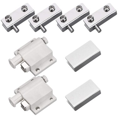 UFURMATE Glass Hinge Set, 2 Set Adjustable Frameless Glass Door Pivot Hinges &amp; Single Door Magnetic Touch Latch with Cabinet Iron Hinge Clamp, Fit for 3-6mm Free-Swinging Glass Door