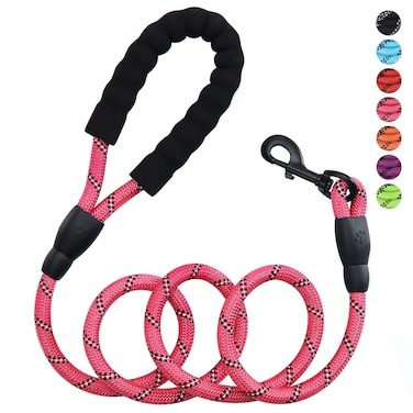 Petmegoo 5ft 1/2in Strong Pink Dog Leash for Large Dogs &amp; Medium Size Dogs - Highly Reflective Heavy Duty Dog Rope Leash with Soft Padded Anti-Slip Handle- for 18-120 lbs Dogs