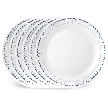 Corelle 6-Piece 10.25" Dinner Round Plates, Vitrelle Triple Layer Glass, Lightweight Round Plates, Large Round Plates, Chip and Scratch Resistant, Microwave and Dishwasher Safe, Caspian