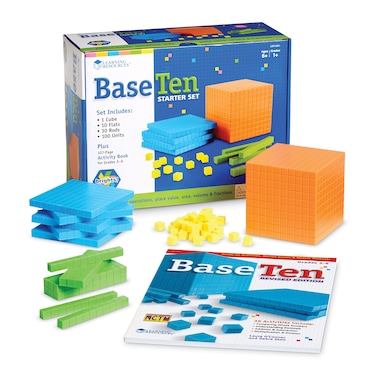 Learning Resources Brights! Base 10 Starter Set with Activity Guide Included - 100 Piece Set, Ages 6+   1+ Grade Math Teacher Supplies, Math Games for Kids, Math Learning Tools
