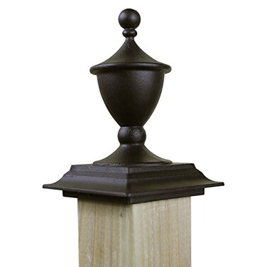 Qualarc FIN-S5-BZ Decorative Rust Free Cast Aluminum Deck Post Cap Urn, 4" x 4", Bronze