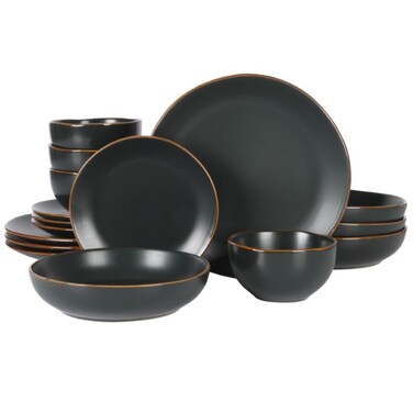 Gibson Home Hazeltine 16 Piece Plates and Bowls Dishes Stoneware Ceramic Dinnerware Set - Black