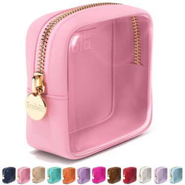Embla Clear Cosmetic Bag Makeup Case, Clear Zipper Make Up Pouch and Toiletry Travel Tote, Cute Skincare Pouches for Women Girls, Preppy Purse Cosmetic Organizer, Mini Makeup Bags, Flamingo Pink