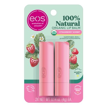 eos 100% Natural &amp; Organic Lip Balm- Strawberry Sorbet, Dermatologist Recommended for Sensitive Skin, All-Day Moisture, 0.14 oz, 2 Pack