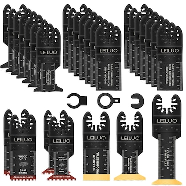 LEILUO 32 Pcs Multitool Blade Kit for Wood Nails Titanium Oscillating Saw Blades Japanese Tooth Oscillating Tool Accessories with Storage Bag Compatible with DeWalt Makita Dremel and More