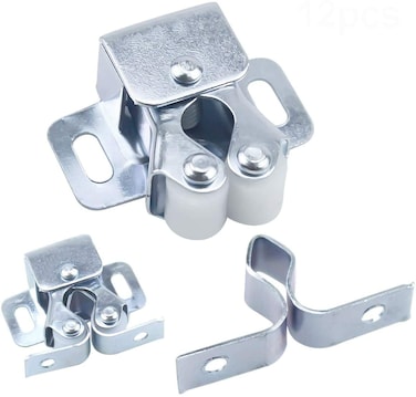 HQDeal 12PCS Door Catches, Double Roller Strong Hold Cupboard Cabinet Door Catches with Screws, Double Roller Catch Cabinet Catch Door Latch for Home Furniture Cabinet Cupboard (Zinc Plated)