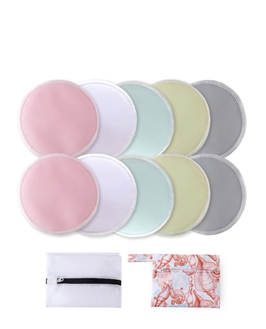 Kamozimi Breast Pads 10pcs Reusable Nursing Pads Washable+ Wet Bag and Laundry Bag - Breast Pads for Leaking Milk - Super Absorbent Nursing Pads Nursing Nipple Pads (Large 4.7")