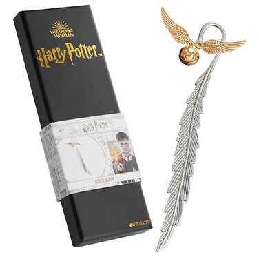 Harry Potter Metal Bookmark with Hanging Charm Golden Snitch Hogwarts Reading Gifts Christmas Stocking Stuffers Book Lovers Gift Box (Silver/Gold)