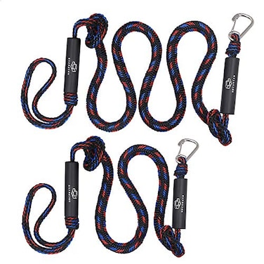 Obcursco Bungee Dock Lines for Boat, Docking Rope with 316 Stainless Steel Clips, Accessories for Jet Ski, PWC, SeaDoo, Yamaha WaveRunner, Marine, Kayak, Pontoon, Sets of Two(4ft &amp; 6ft) Black/Red/Blue