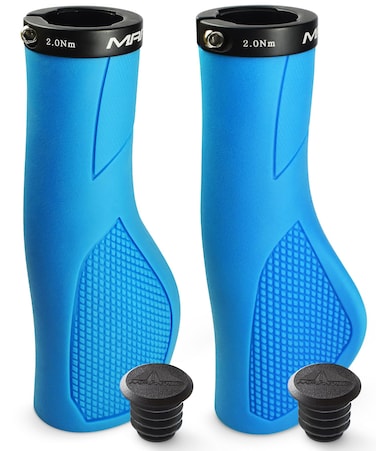 MARQUE Ergo Bike Handlebar Grips &ndash; Non-Slip Bike Handle Grip with Ergonomic Comfort Design for Bicycle Flat Handle Bar &ndash; Fit Mountain Bikes, E-Bikes, Hybrid, City Commuters (Ergo Blue)
