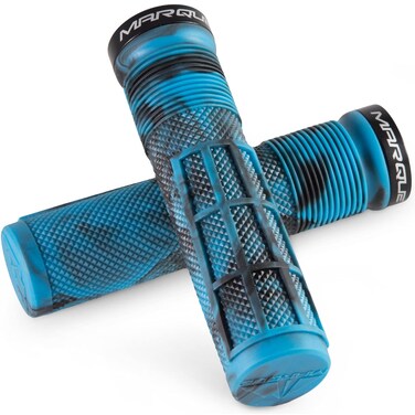 MARQUE Race Mountain Bike Handlebar Grips &ndash; Single Lock-On Ring Collar MTB and BMX Bicycle Handle Bar with Non-Slip Grip, Knurly Gritty Pattern and Half Waffle Pattern (Glacier Blue)