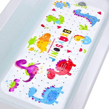 Tubozadi Bath Mat for Tub for Kids Dinosaur Non Slip Bathtub Mat for Baby Toddler 40X16 Inch Long Anti Skid Bathroom Shower Mat with Suction Cups &amp; Drain Holes