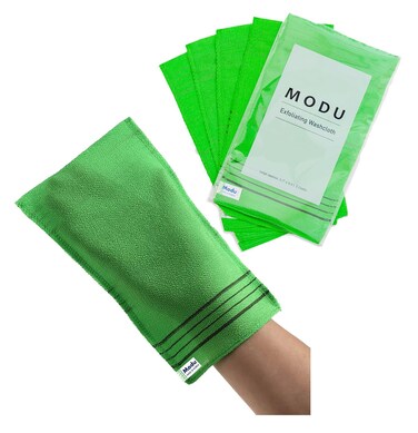 Modu 5 Pcs Korean Exfoliating Mitt Bath Washcloth 9.1 X 6 in-Asian Italy Towel (Large 5 Pcs Green)