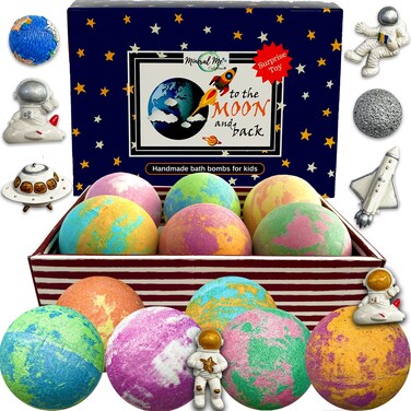 Galaxy Bath Bombs for Kids with Surprise Inside - Organic Bubble Bath Bombs with Educational Outer Space Planet Toys. Gentle, Natural &amp; Kids Friendly -Valentines Day Gifts for Kids, Boys, Girls