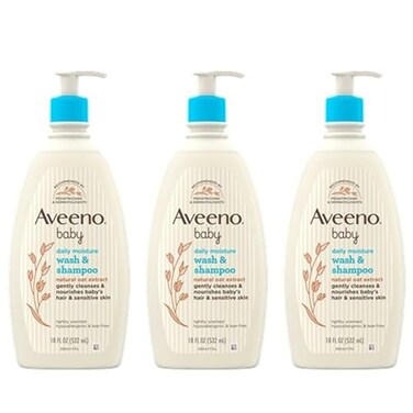 Aveeno Baby Gentle Body Wash &amp; Shampoo with Natural Oat Extract, Tear-Free, Paraben-Free &amp; Phthalate-Free Formula for Baby&rsquo;s Sensitive Hair &amp; Body, Lightly Scented, 18 fl. oz, 3 Pack