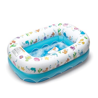Mommy's Helper   Inflatable Under The Sea Baby Bathtub, Collapsible Safe Baby Bath Tub with Anti-Sliding Saddle Horn Seat, Must Have Travel Toddler Bath, Portable Bathtub Recommended Months 6 to 24