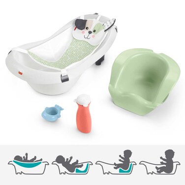 Fisher-Price Baby to Toddler Bath 4-in-1 Sling &lsquo;n Seat Tub with Removable Infant Support and 2 Toys, Puppy Perfection