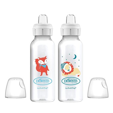 Dr. Brown's Milestones Narrow Sippy Bottle, 100% Silicone Soft Sippy Spout, 8oz/250mL, Fox &amp; Lion, 6m+
