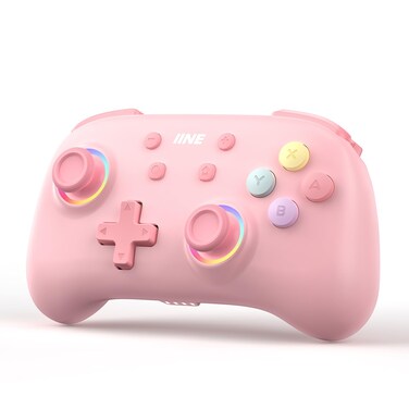 IINE Wireless Controller for Switch/PC/Android/IOS, Cute Gamepad with RGB Lights, Mini Pro Controller with Turbo/Macro/NFC Amiibo/Motion Sensor/Wake-Up/Rumble (Pink)
