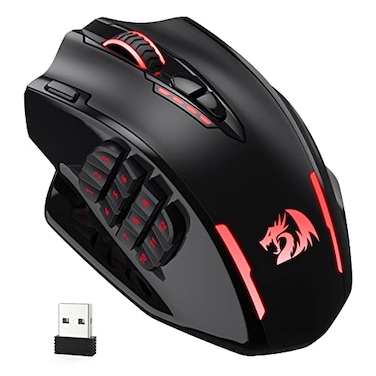 Redragon M913 Impact Elite Wireless Gaming Mouse, 16000 DPI Wired/Wireless RGB Mouse with 16 Programmable Buttons, 45 Hr Battery and Pro Optical Sensor, 12 Side Buttons MMO Mous