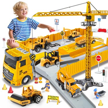 Construction Toys for 3-7 Year Old Boys Girls Construction Truck Toys Set Kids Construction Toys - Crane Excavator Dump Trucks, Construction Vehicle Toys for 3 4 5 6 7 8 Years Old Boys Kid Gifts