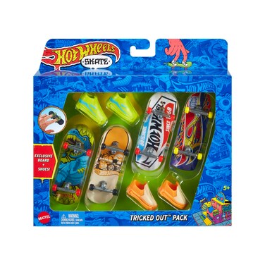 Hot Wheels Skate 4 Fingerboards &amp; 2 Pairs of Removable Skate Shoes, Tricked Out Pack of Fully Assembled Boards, 1 Exclusive Set