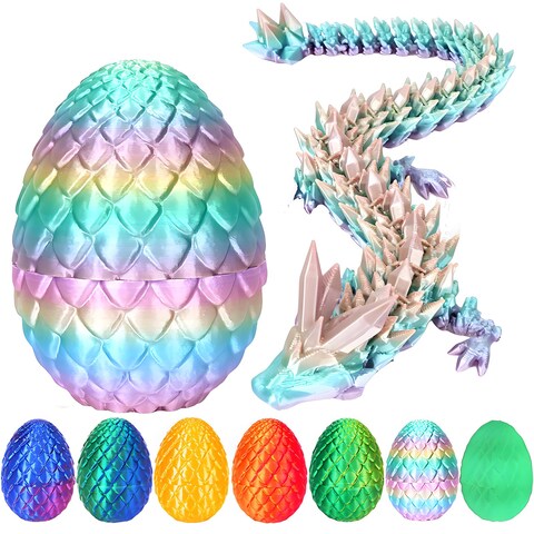 3D Printed Dragon Egg, Mystery Crystal Dragon Egg Fidget Toys Surprise, Easter Eggs Mythical Dragon Eggs with Dragon Inside, Articulated Crystal Fidget Toys for Kid(Rainbow Color)