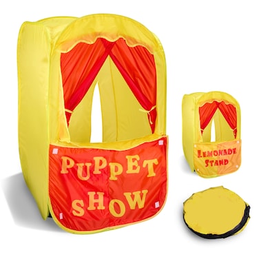 Playbees Puppet Show Pop-Up Play Tent w/Front Stage Toddler Playhouse Theater Pretend Play Tent Kids - Indoor &amp; Outdoor Children Dramatic Furniture Swappable Velcro to Lemonade Stand w/Carry Bag