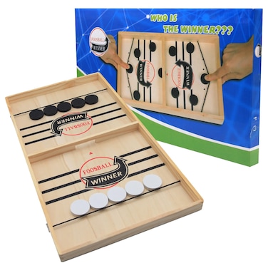 FEFFXY Fast Sling Puck Game, Super Winner Wooden Air Hockey Board Games, Portable Slingshot Hockey Tabletop Game for Family Game Night Fun, String Puck Game Toys with 10 Pucks, 22inch