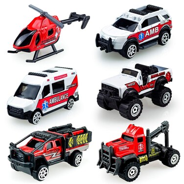 Mini Diecast Emergency Rescue Vehicle Car Set ,6 Pack Emergency Rescue Vehicle Car Ambulance Helicopters Toys for Toddlers Ages 1 2 3-5 6 Birthday Stocking Stuffers for Kids Gifts