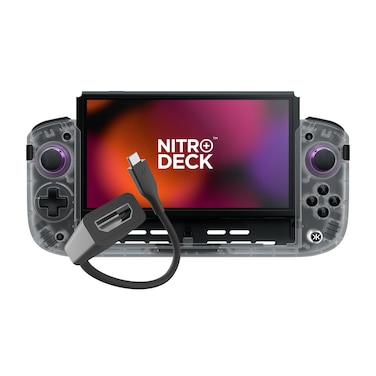 CRKD Nitro Deck+ with HDMI Adapter - Handheld Pro Controller for Nintendo Switch &amp; OLED Model - TV Dockable - Programmable Sidekicks &amp; Back Buttons - True Collection System (Clear White Edition)