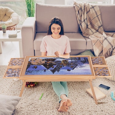 Puzzle Board 1500 Pieces,34.3&rdquo;x 26.5&rdquo; Jigsaw Puzzle Table with 4 Drawers and Cover,Portable Board GameTable with Folding Legs for Adults and Teens