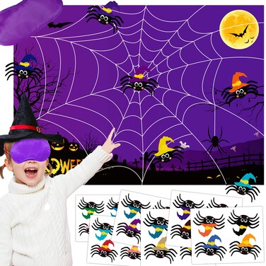 BAYLAY Halloween Pin The Tail Game - Pin The Spider On The Web Game Halloween Party Games for Kid Halloween Pin The Tail Halloween Kid Party Outdoor Halloween Games for Kid Halloween Party Activities