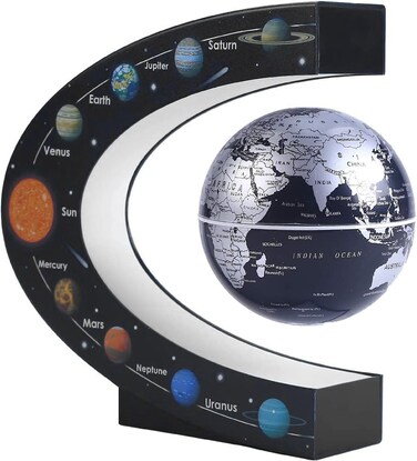 WOWESOTICA Floating globe, Magnetic Levitating Geographic Globes with LED Lights, Desk Spinning Rotating Globes for Kids, Men and Family (Black))