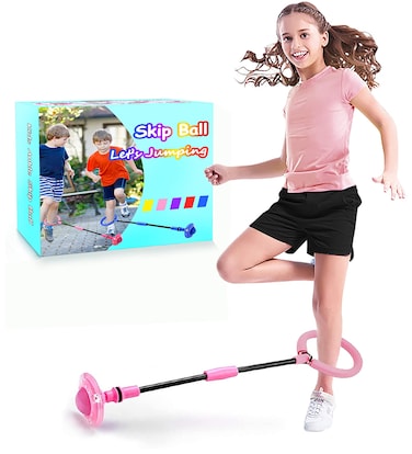 BEBJUIL Kids Skip Ball,Foldable Ankle Skip It Ball Flashing Jumping Ring Colorful Sports Swing Ball Fitness Fat Burning Jump Rope Exercise Skipping Toy for Kids (Purple) (Pink)
