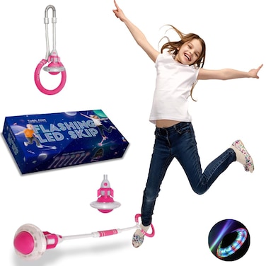 Rocket Flashing LED Ankle Skip-It Fun Cool Jumping Gift for Ages 5 6 7 8 9 10+ Kids NO Battery Charging Needed Family Exercise Fitness Coordination Balance Extra Energy Burning (Pink, 1-Pack)