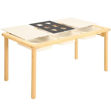 Sensory Table with 3 Foldable Storage Bins, Multifunction Wooden Sand and Water Table with Double-Side Board &amp; Paper Roll Dispenser, Activity Game Table, Indoor Outdoor Use, for Kids