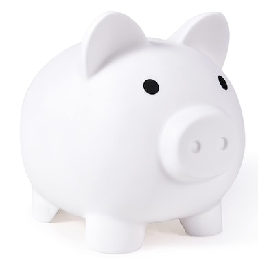 PJDRLLC Large Piggy Bank, Unbreakable Plastic Money Bank, Coin Bank for Girls and Boys, Large Size Piggy Banks, Practical Gifts for Birthday, Easter, Christmas (White)