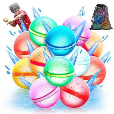 【12 Pack】Magnetic Reusable Water Balloons Fast Refillable for Kids Outdoor Activities, latex-free Kids Pool Beach Bath Toys, Self-Sealing Water Bomb Quick Fill for Summer Games