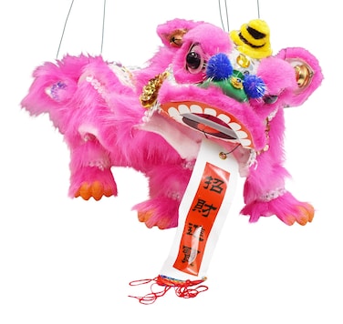 Mandala Crafts Hand String Puppet with Rod, Chinese Marionette Lion Toy, Orange on White