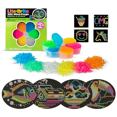 Lite Brite HD Template and Peg Refill Set Plus Storage, 360 Mini-Pegs and 8 Templates