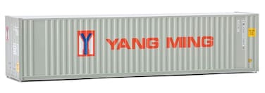 Walthers SceneMaster HO Scale Model of Yang Ming (Gray, Red, Blue) 40' Hi Cube Corrugated Container W/Flat Roof