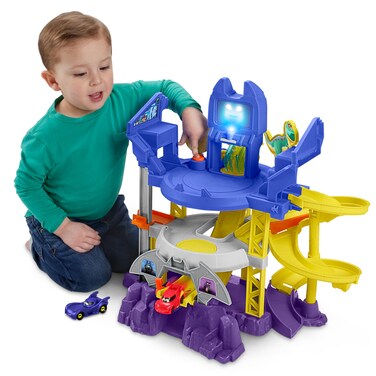 Fisher-Price DC Batwheels Toy Car Race Track Playset, Launch &amp; Race Batcave with Lights &amp; Sounds, Bam The Batmobile &amp; Redbird Vehicles, Ages 3+ Years