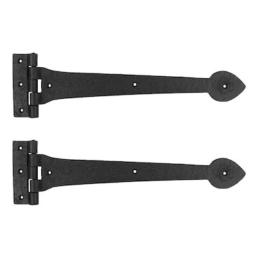 Renovators Supply Manufacturing Strap Hinge 15 in. Black Wrought Iron Spade Tip Strap Gate and Door Hinges with Hardware, Pack of 2