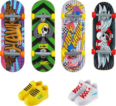 Hot Wheels Skate Tony Hawk Fingerboard &amp; Removable Skate Shoes Multipack, 4 Boards, 2 Pairs of Skate Shoes, 1 Exclusive Set (Styles May Vary)