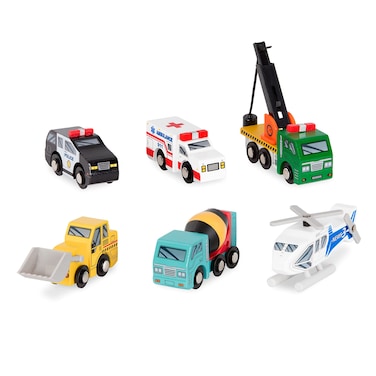 Battat &ndash; Wood Cars For Kids &ndash; 6Pc Toy Vehicle Set &ndash; Mini Rescue &amp; Construction Vehicles &ndash; Toddler Truck Toys &ndash; 3 Years + &ndash; Wooden Vehicles Set 1